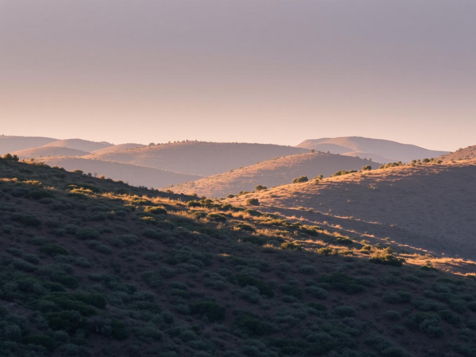 Sardinian hills at sunrise with maquis vegetation
